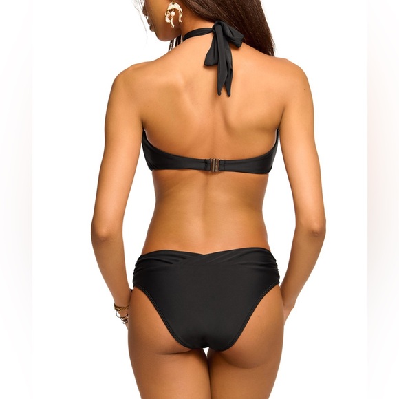 Ramy Brook Black Twist-Front Halter Bikini Set Penelope Bottom Arielle Top - Picture 2 of 11